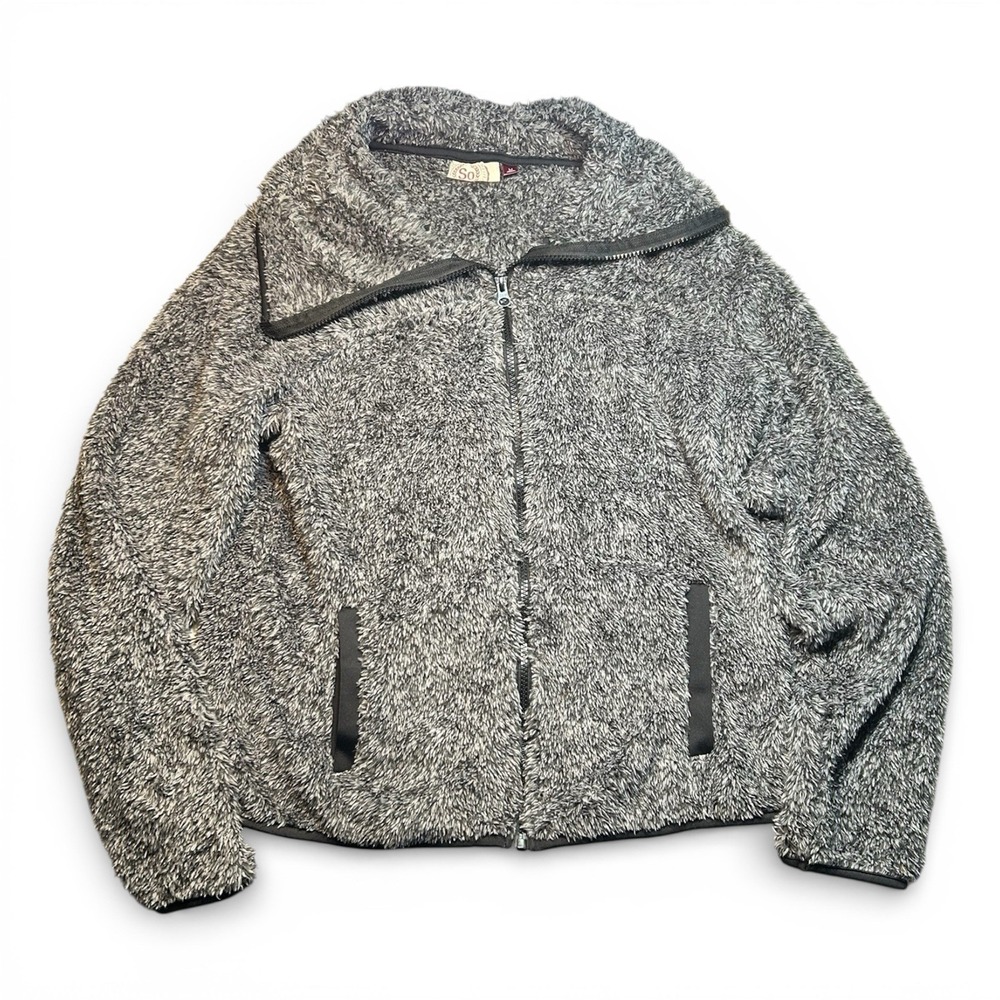 SO Sherpa Full Zip Jacket Womens Medium‎ Gray Plush Fleece Cozy Kohl's New